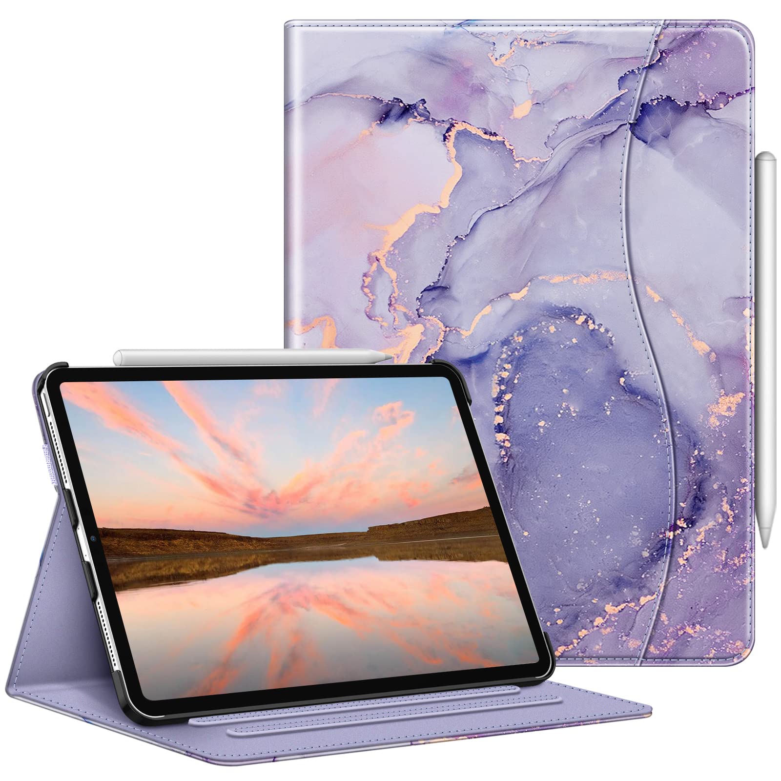 FINTIE Case for iPad Pro (11-inch, 2022-2018) [Not for 2025 iPad 11] - Multi Angle Folio Cover with Pencil Holder & Pocket, Auto Wake/Sleep, Lilac Marble