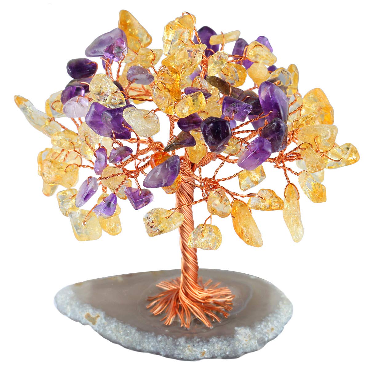 mookaitedecor Natural Stone Crystal Tree with Agate Disc Base, Bonsai Tree Decoration for Wealth Good Luck Health