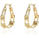 Gold Flower Hoop Earrings for Women 14K Gold Plated Flower Round Hoop Earrings Dangle Floral Statement Earrings Blossom Hoop Earrings Trendy Spring Summer Beach Party Fashion Jewelry Gift for Women