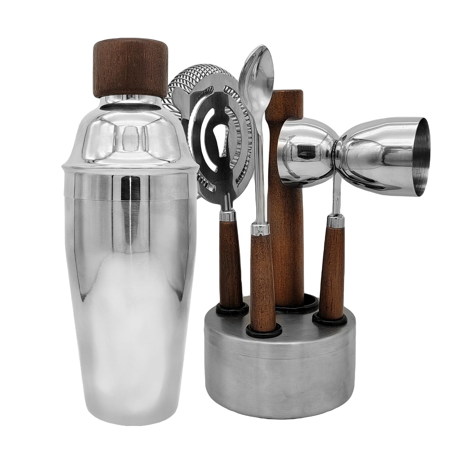WELESHEI 6 PCS Bar Tool Set Kitchen Stainless Steel Bartender Kit with Muddler,Double Jigger,Shaker,Spoon,Strainer Whisky Drink Mixing Essentials for Home Bar Party Celebration Hotel Tenders Set