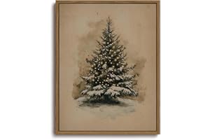 KISSFOX Vintage Christmas Tree Framed Wall Art Watercolor Snowy Canvas Art Rustic Winter Evergreen Tree Paintings Art Prints Modern Farmhouse Pictures Wall Decor For Kitchen Bedroom Living Room