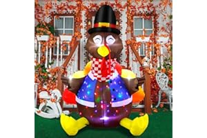 AerWo 6ft Inflatable Turkey Outdoor Thanksgiving Decoration, Light Up Blow Up Turkey Inflatable Built-in Colorful LED Rotating Lights with Stakes, Sandbag, for Fall Yard Party Holiday Decorations
