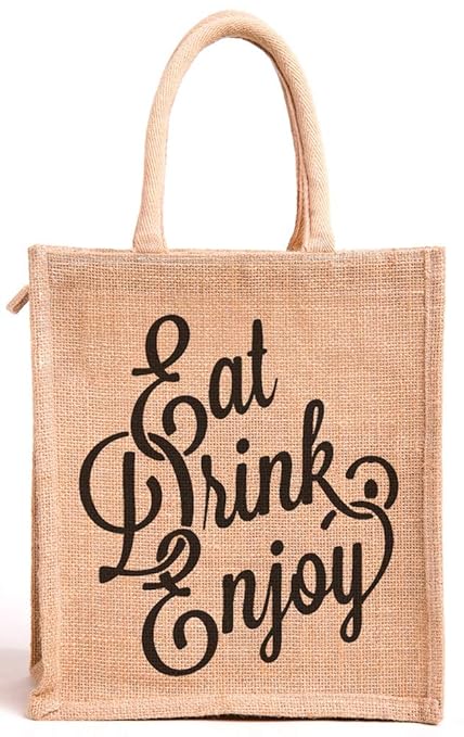 H&B Jute Bags for Lunch for Men | Jute Bags with Zip | Jute Tote Bag | Jute Tiffin Bags | Printed
