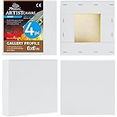 PHOENIX 6x6 Inch 4 Pack Gallery Canvas - Small Square 1.5 in Thick Canvases for Painting - Deep Edge 100% Cotton 11 Oz. Gesso Primed White Blank Professional Canvas Oil & Acrylic Paints