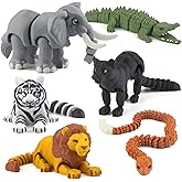 6PCS 3D Printed Safari Animals Figures Toys, Realistic Articulated Zoo Animal Toys Educational Learning Fidget Toy Cake Toppers Birthday Gift Party Favors Toy for Toddlers Kids Boys Girls