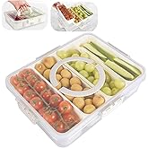 EMCHI Snackle Box Container,Divided Serving Tray with Lid,4 Compartment Travel Snack Container,Fruit Veggie Tray with Lid for Fridge Fresh Keeping,Multipurpose Storage Box for Picnic,Party,Travel