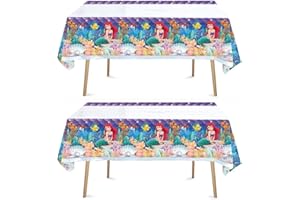 CHICROSA Little Mermaid Tablecloth, 2pcs Rectangular Plastic Table Cover, 70'' x 42'', Waterproof Birthday Party Supplies Decorations (2 Pack Blue Pink) 1