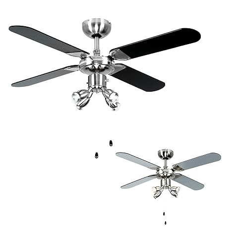 Minisun Chrome 42 Modern Ceiling Fan With Spot Lights Black