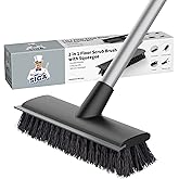 MR.SIGA Floor Scrub Brush with Long Handle, 2 in 1 Floor Scrubber and Squeegee for Cleaning Bathroom, Patio, Garage, Wall, Ti
