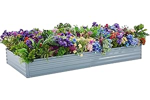 Meberam Metal Raised Garden Bed Kit Large Outdoor Bottomless Galvanized Elevated Plant Box for Vegetable Gardening (Grey,8x4x1ft)