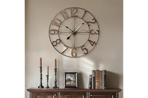 Cuspin 30 Inch Wall Clock, Large Decorative Wall Clock for Living Room, Silent Non-Ticking Battery Operated Metal Round Retro Rustic Arabic Numerals Analog Bronze Clock for Kitchen Mantel Office