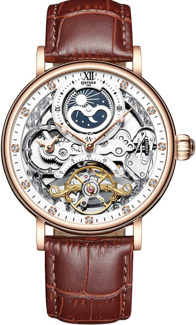 Men Top Luxury Brand Automatic Mechanical Watches Fashion Casual Leather Men's Tourbillon Moon Phase Sport Watch