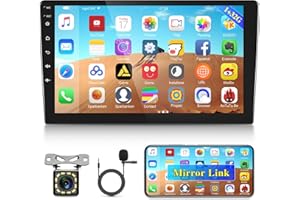 EKAT 10.1 inch Android Double Din Car Stereo, [1G+32G] Touch Screen Android Radio with Wireless&Wired Mirror Link/1080P/EQ/WiFi/SWC/Bluetooth +Backup Camera+MIC