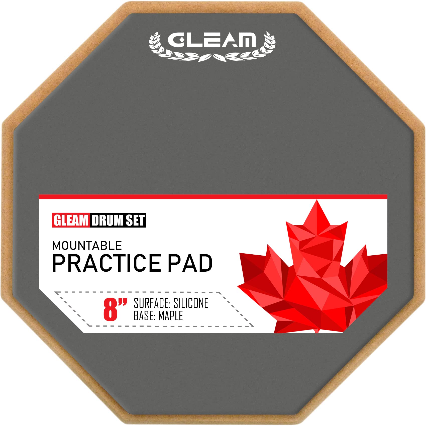 GLEAM Drum Practice Pad - 8 inch Silicone Surface High Density Compressed Wood Foam Backside (Double-sided) (8 inch rubber)