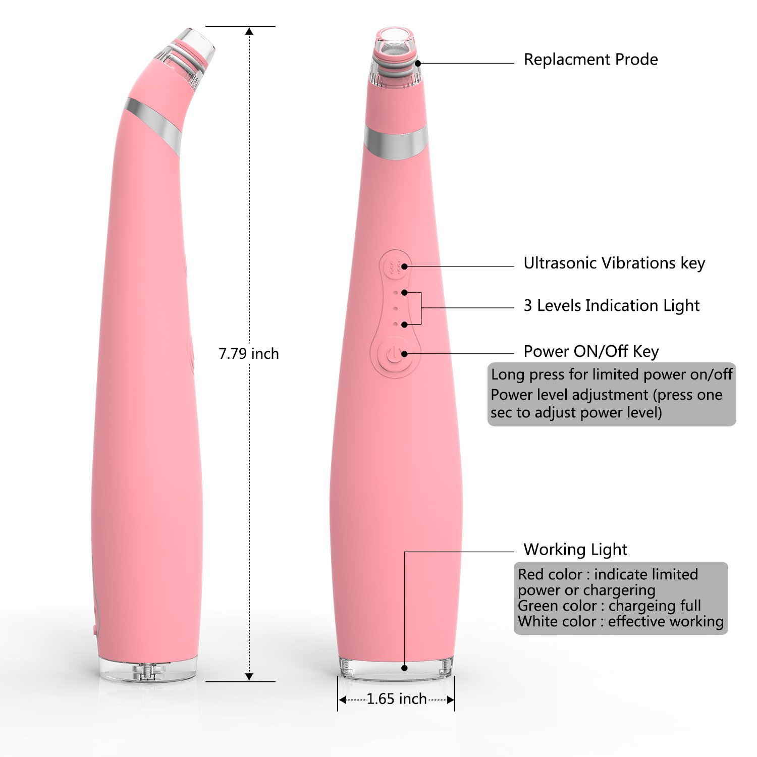 Blackhead Remover Facial Pore Cleaner Vacuum Microdermabrasion Diamond Machine Comedone Extractor Acne Removal Tool Strong Suction Cleaner with 2pcs Blackhead Tools for Free a gift for Mother (Pink)