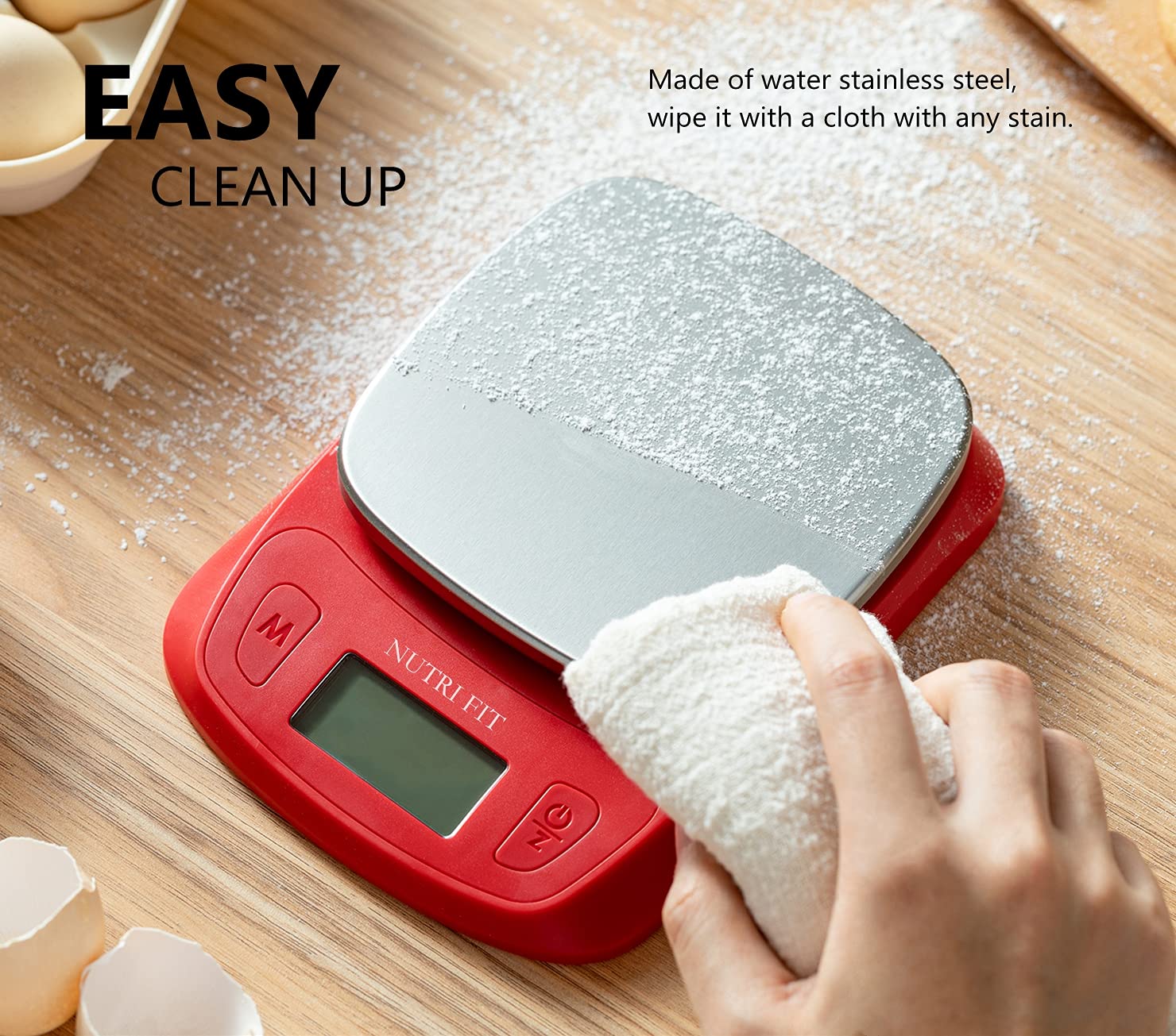 NUTRI FIT Ultra Slim Food Scale Digital Kitchen 1g Increment Measure in lb oz ml High Precision Weight in Grams and oz for Coffee Making, Meal Prep - Red/Stainless Steel