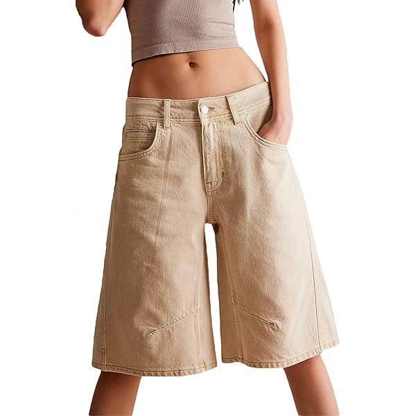 Women Cargo Denim Bermuda Shorts Casual Barrel Jean Shorts