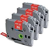 Tz Tape Tz-435 White on Red Label Tape Compatible for Brother Tze-435 Tze435 12mm 0.47 Laminated Tze 1/2 Refill Work for Brother Label Maker P-Touch PT-D210 PT-H110 PT-D220 PT-D200 PT-D400 PT-1080