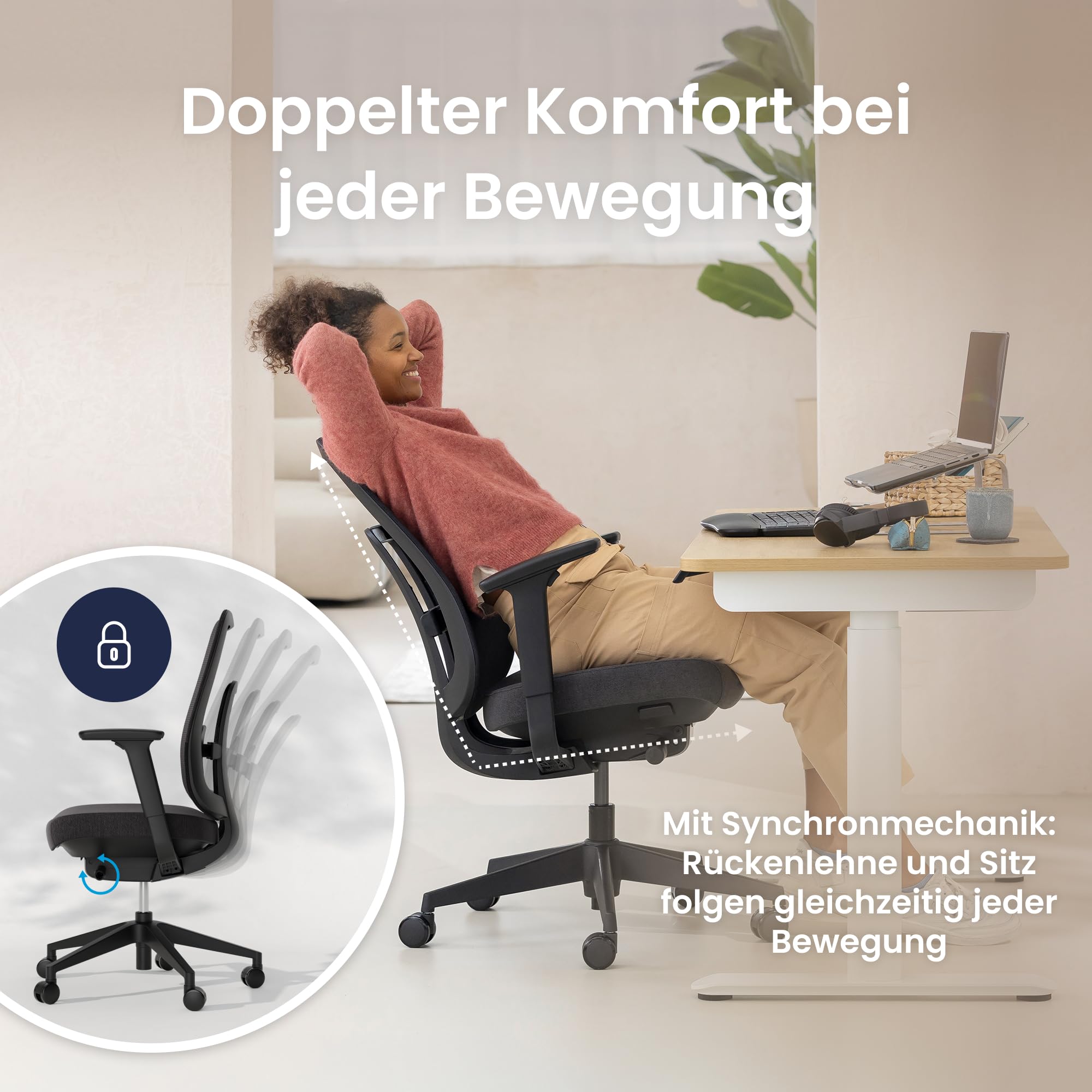 Ergotopia PureBack ergonomischer Bürostuhl – Schreibtischstuhl ergonomisch mit 4D-Armlehnen & Synchronmechanik – Bürostuhl ergonomisch Testsieger – Bequemer Büro Drehstuhl für gesundes Sitzen 4