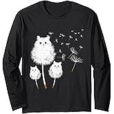 Cat Dandelion Amazing Flower Cat Lover Design Women Girls Long Sleeve T-Shirt