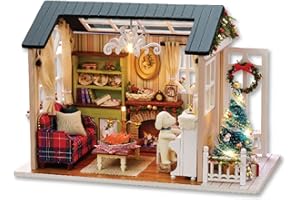 CUTEROOM DIY Miniature Dollhouse Kit Handmade Wooden Miniature Kit & Furniture with LED Light Music Box for Christmas Valenti