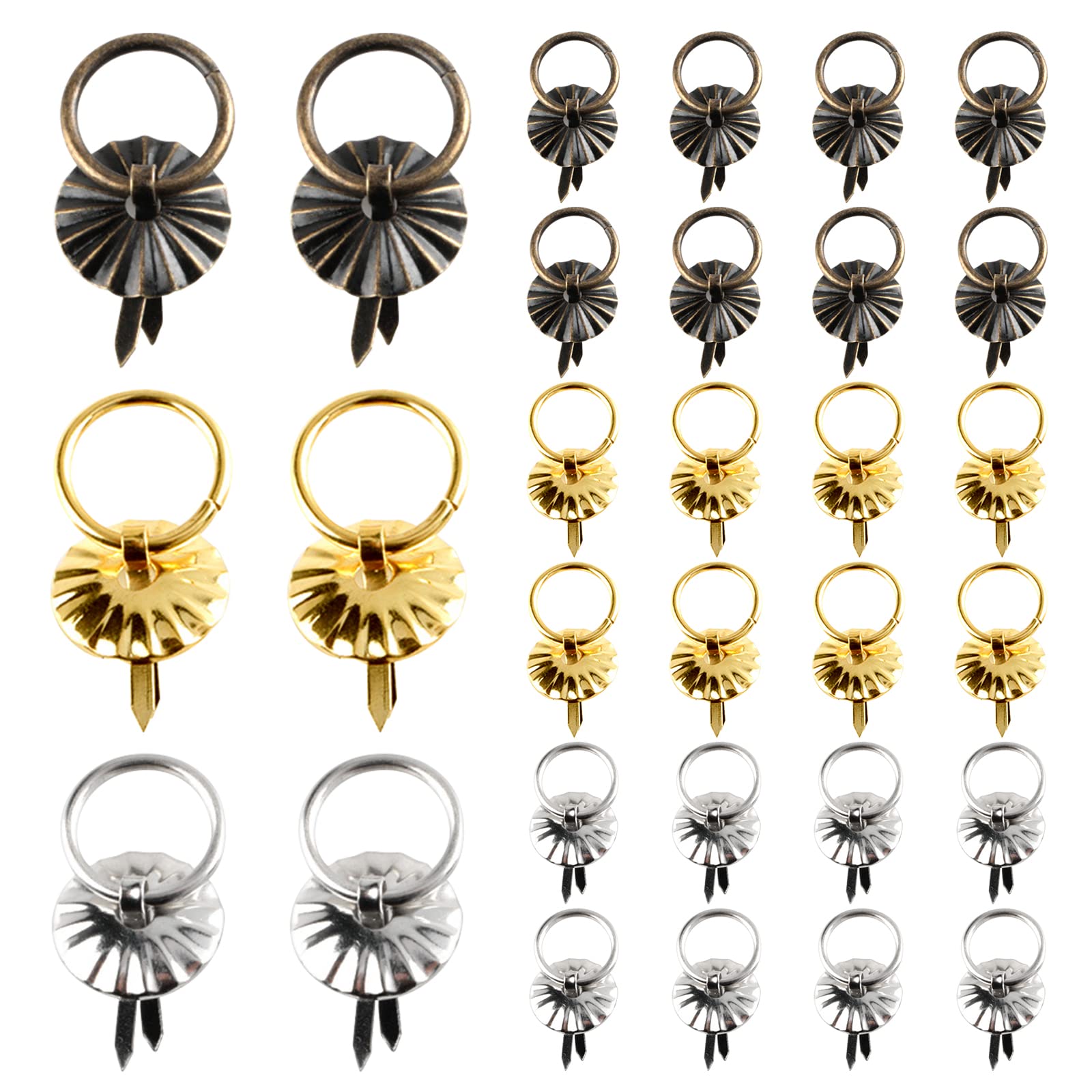 URROMA Mix Color Drawer Handle Ring, 30 Pieces Metal Brad Fasteners with Pull Rings Metal Rings Brads for Kitchen Bathroom Drawer DIY Crafts Decoration — image 1