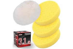 KUIMIT Yellow Polish Pad, 3Pcs 5.5 Inch Face for 5 Inch Buffing Polishing Pads and Woolen Pads 125mm Backing Plate Compound Buffing Sponge for Car Buffer Polisher Compounding, Polishing and Waxing