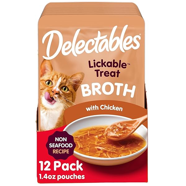 HARTZ DELECTABLES SAVORY BROTHS NONSEAFOOD CHICKEN LICKABLE WET CAT TREATS, 12 COUNT