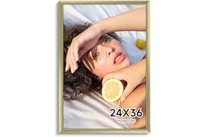 HLIWEGNS Vintage Matte Gold 24x36 Frame - Single Frame - Solid Wood 24 x 36 Poster Frame with Plexiglass for Wall Gallery Display, 24x36 Picture Frame for Puzzle, Artwork, Photo, Posters - Ideal Christmas Day