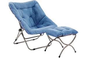 Givjoy Comfy Saucer Chair with Ottoman, Oversized Folding Faux Fur Chair Soft Furry Lounge Lazy Chair with Metal Frame Moon C