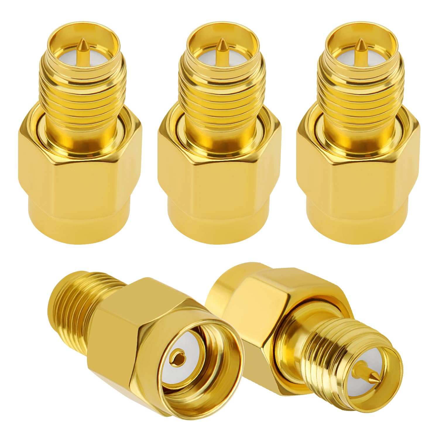 5 PCS RP-SMA Male to RP-SMA Female Adaptor, KUOQIY SMA Coaxial Coax Adapter Connector, for WiFi Antenna, FPV, Goggles, Router