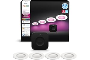 Philips Hue Starter Kit: Bridge Pro & 4 Retrofit Recessed Downlights 5/6-inch, White & Color Ambiance, Dimmable, Smart Light Hub,Works with Voice
