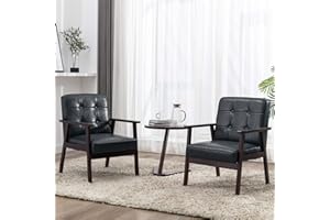 Okeysen Accent Chairs Set of 2, Mid Century Modern Accent Chair, Retro Wood and Leather Armchairs Side Chair, Lounge Reading Comfy Arm Chair for Living Room, Bedroom, Office