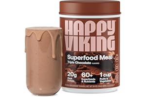 Happy Viking Triple Chocolate Protein + Superfoods Powder, Created by Venus Williams, 20G Protein, Low Carb, Keto, Vegan, Gluten-Free, Non-GMO, Complete Meal Replacement, 1 Canister (24 oz.)