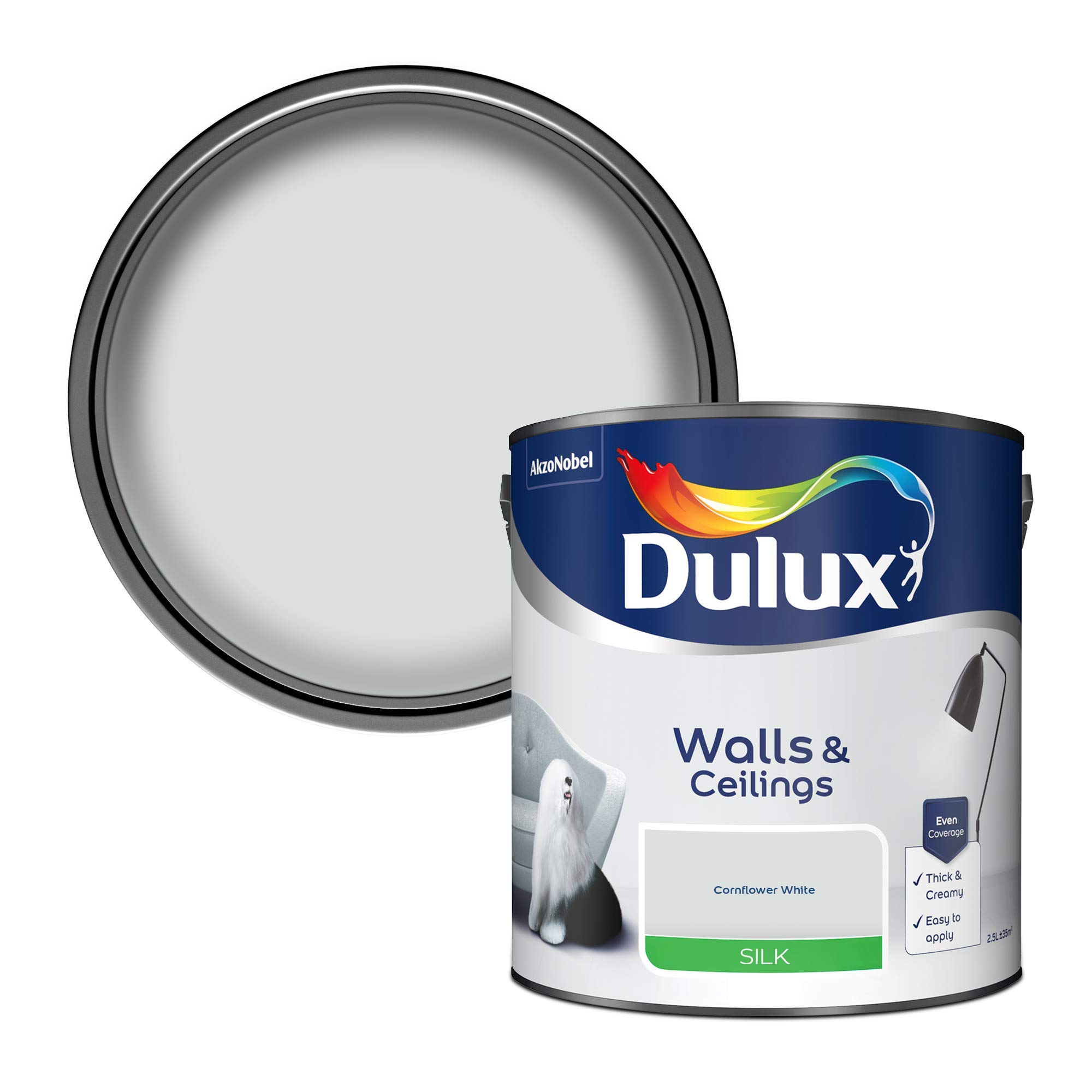 Dulux Silk Emulsion Paint For Walls And Ceilings - Cornflower White 2.5 Litres
