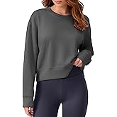 PINSPARK Soft Crewneck Cropped Sweatshirt for Women Long Sleeve Relaxed Lightweight Basic Crop Tops 2025