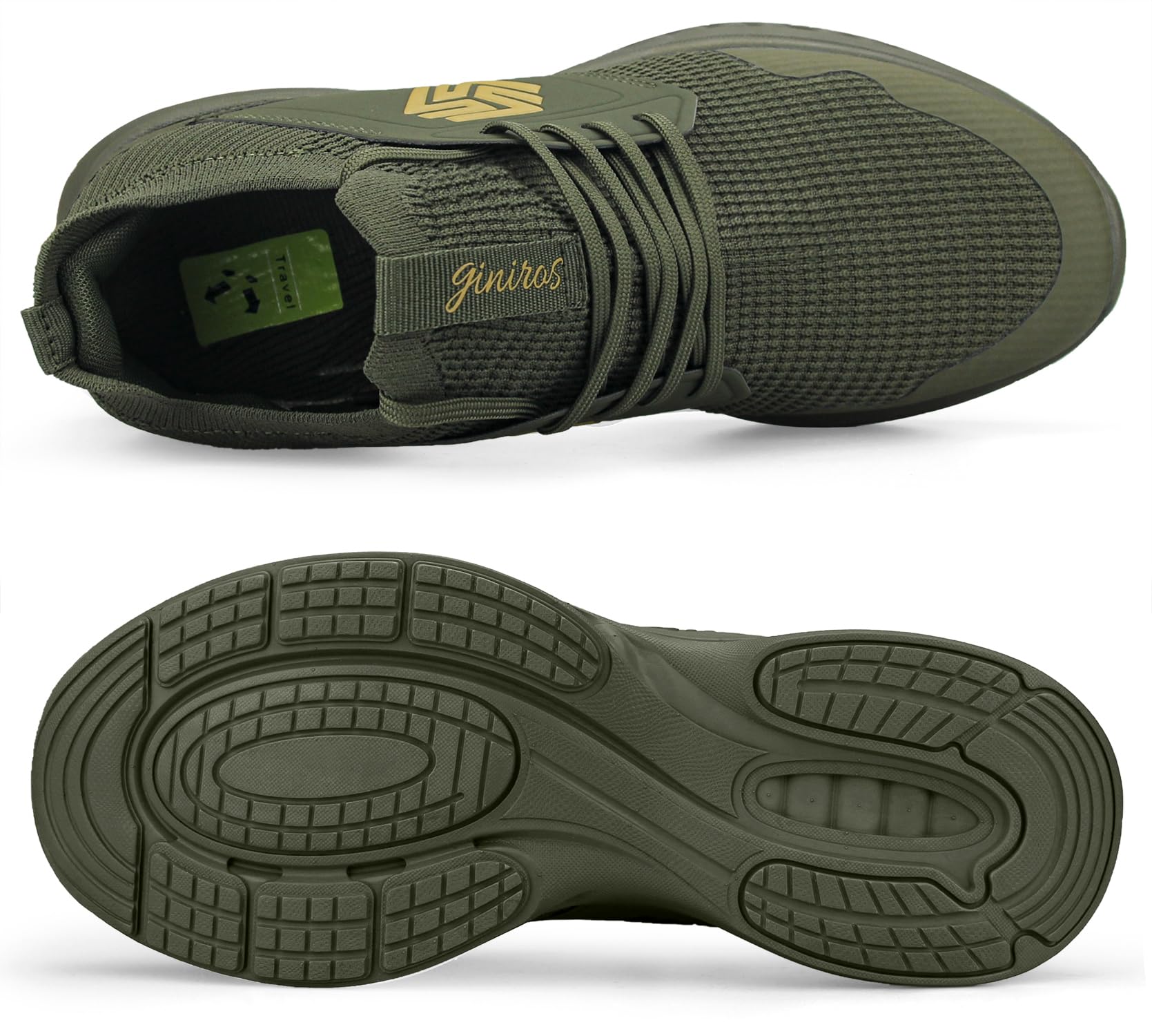 Giniros Herren Sneaker Atmungsaktiver Leicht Schuhe für Outdoor Grün 46 5