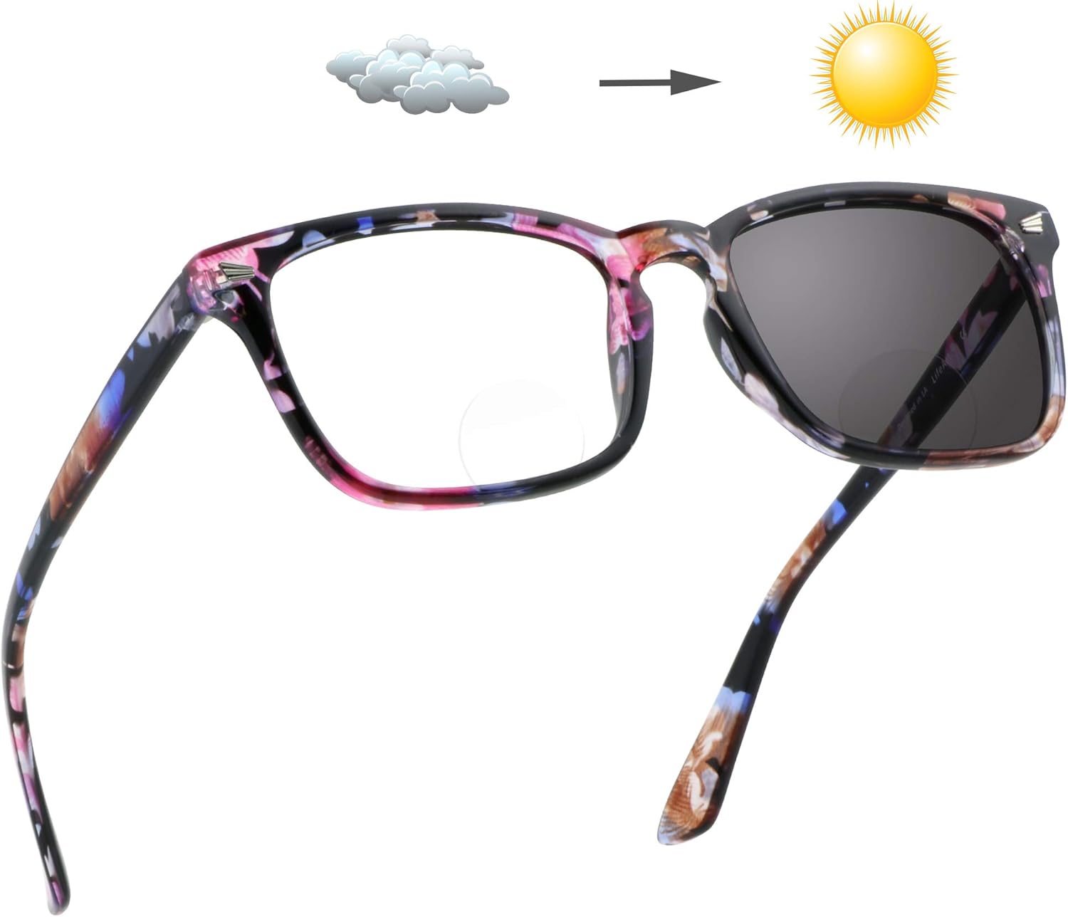 LifeArt Bifocal Reading Glasses,Photochromic Dark Grey Sunglasses for