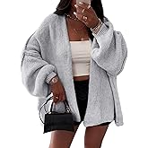 BKBEY Womens Oversized Chunky Cardigan Lantern Sleeve Open Front Loose Fall Slouchy Sweater Coats