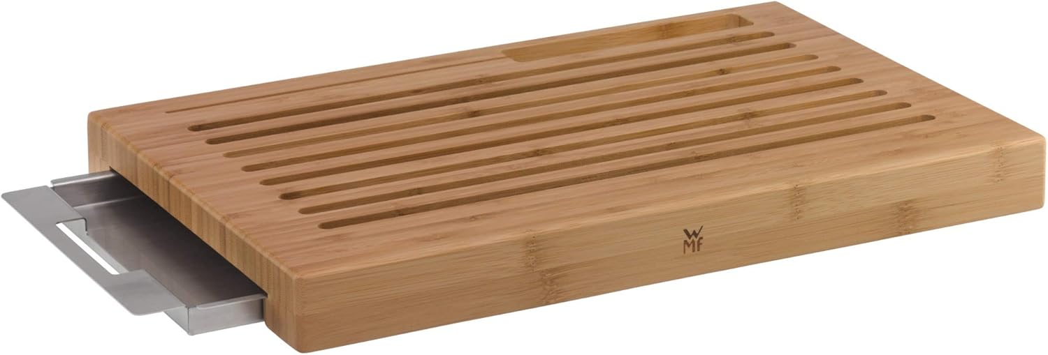WMF Brot-Schneidebrett, mit Krümmelschale, 44 x 27 x 4,8 cm, Bambus, Gitterform, klingenschonend
