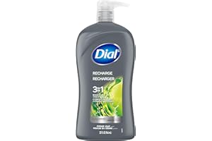 Dial Men 3 in 1 Body, Hair and Face Wash, Recharge, 32 Fl Oz, Cedar Leaf Scent, Cleanses Deep + Gentle on Skin with Clean Rinse Technology