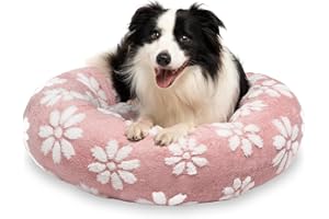 Yaning Donut Dog Beds for Medium Dogs, Calming Round Cat Beds for Indoor Cats, Cute 3D Textured Flower Pet Bed with Removable Washable Cover and Anti-Slip Bottom（Pink，30"）