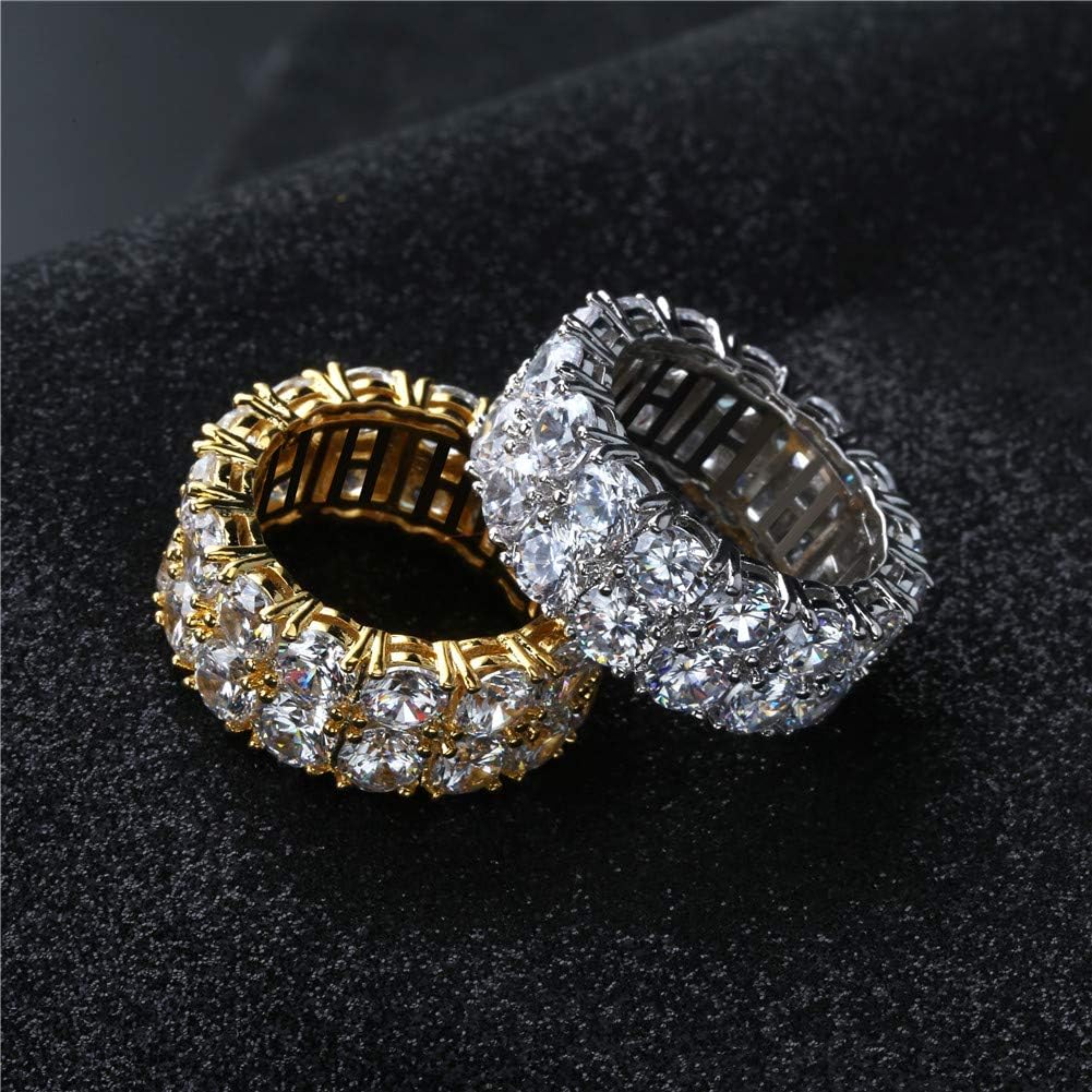 TOPGRILLZ 9mm 2Rows Round Cut 14K Silver Plated Iced out Lab Diamond Wedding Band Eternity Bands Ring for Men Women: Clothing