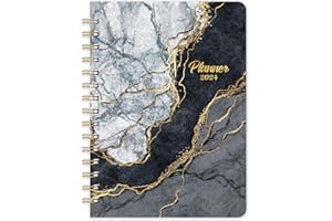 BUSHYPUSHY 2024 Planner - Planner 2024 with Tabs, 6.3" x 8.4", January 2024 - December 2024, Weekly and Monthly Planner 2024 with Back Pocket + Thick Paper + Twin-Wire Binding - Black