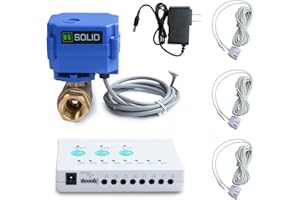 U.S. Solid Water Leak Detector System with 3 Sensors, 1” Brass Motorized Ball Valve, Controller and Sound Alarm
