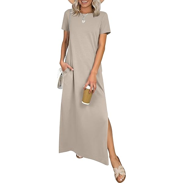 knee length dresses for ladies Real Essentials 3 Pack Women’s Casual Short Sleeve Maxi T-Shirt Summer Dress with Slit (Available in Plus Size) main image 1