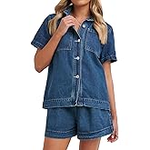 Kedera Summer Denim Set for Women 2 piece Casual Short Sleeve Boxy Shirt Tops and Shorts Pants Lounge Sets Outfits