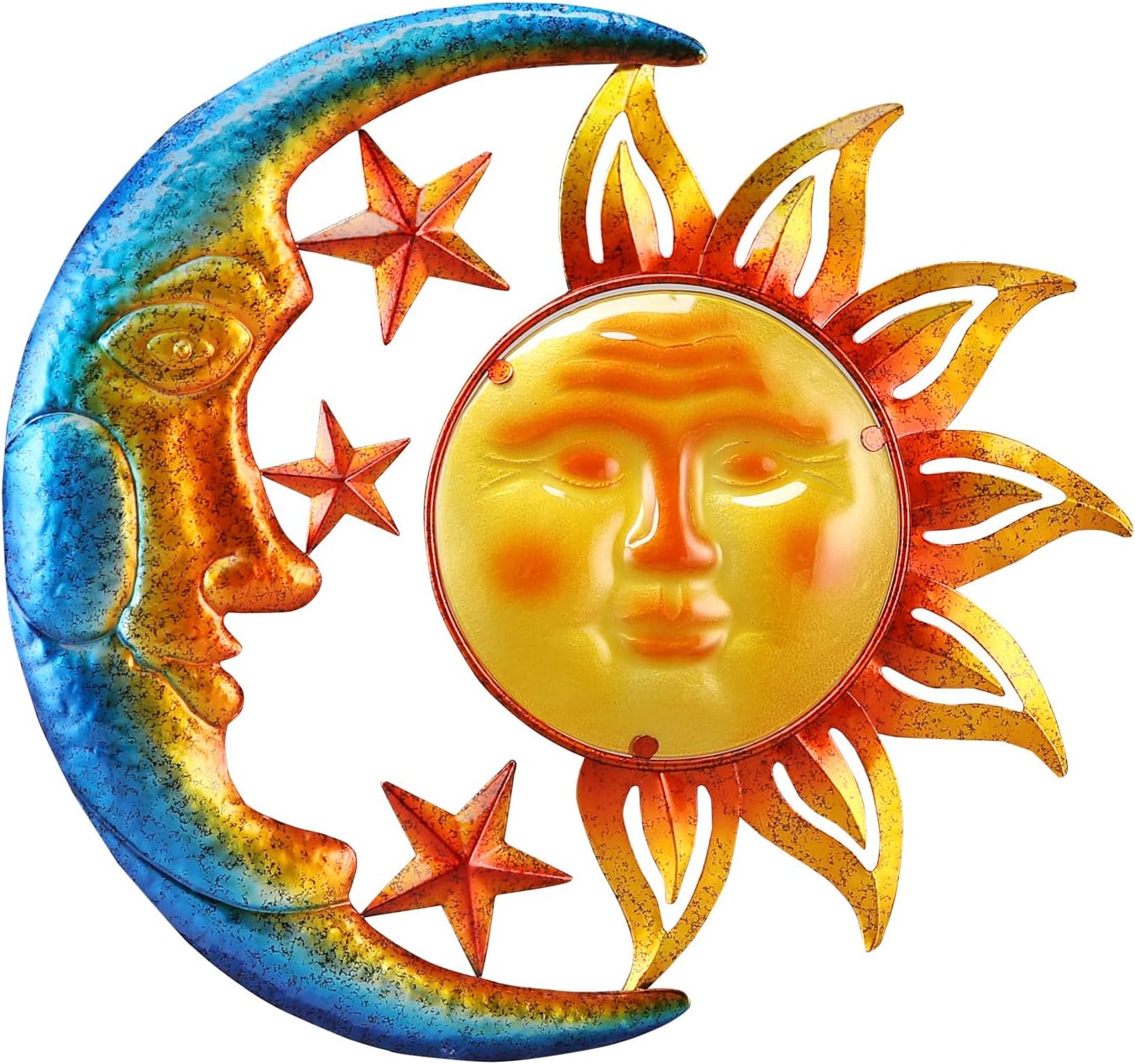 Plaques & Wall Art - NewVees Metal Sun Outdoor Wall Art Decor Large 18 Inch with Moon & Stars, Hanging for Indoor Outdoor Patio Garden Fence Deck Yard Pool Wall Sculpture Decoration for Living Room Bedroom Colorful