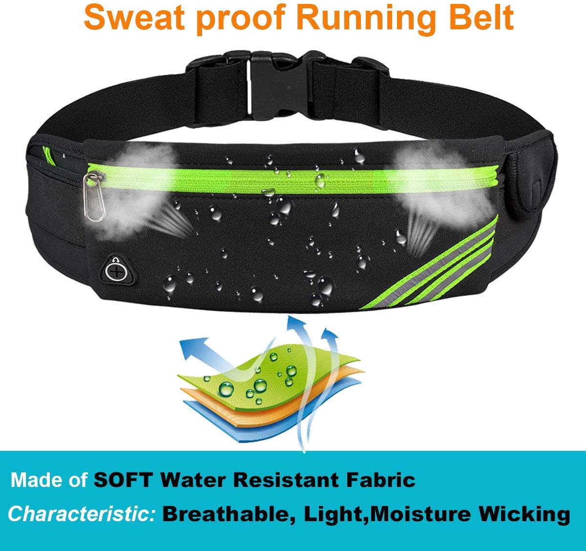 Slim Running Belt Fanny Pack,Waist Pack Bag for Hiking Fitness Cycling Workout Gym,Reflective Runners Belt Jogging Pocket Belt for iPhone XS,XR,7 8 Plus,Travelling Money Phone Holder for Running
