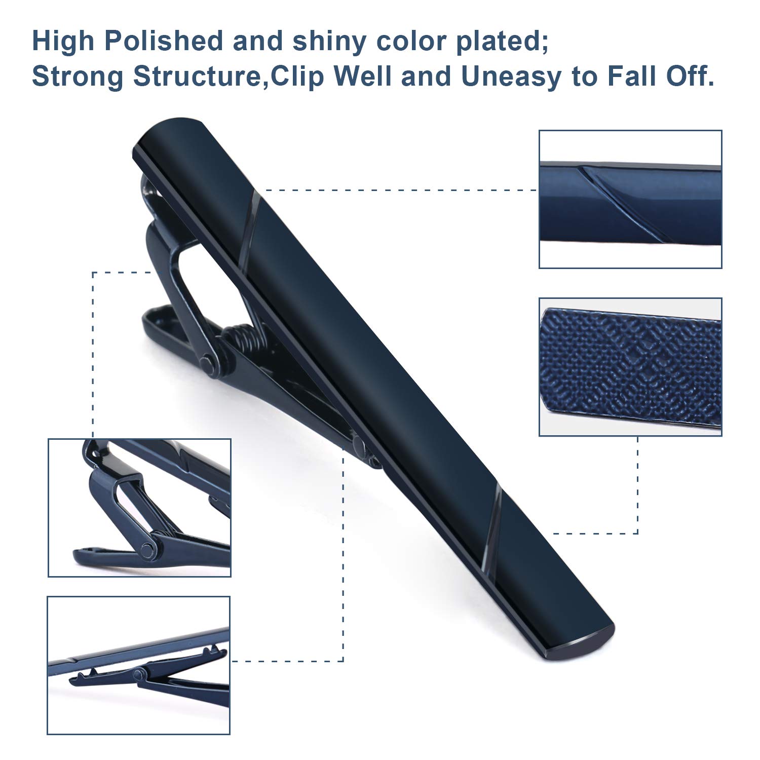 UHIBROS Mens Tie Clip Tie Bar Set for Regular Ties Silver Black Blue Gold Tone Luxury Gift Box Wedding Business Clips